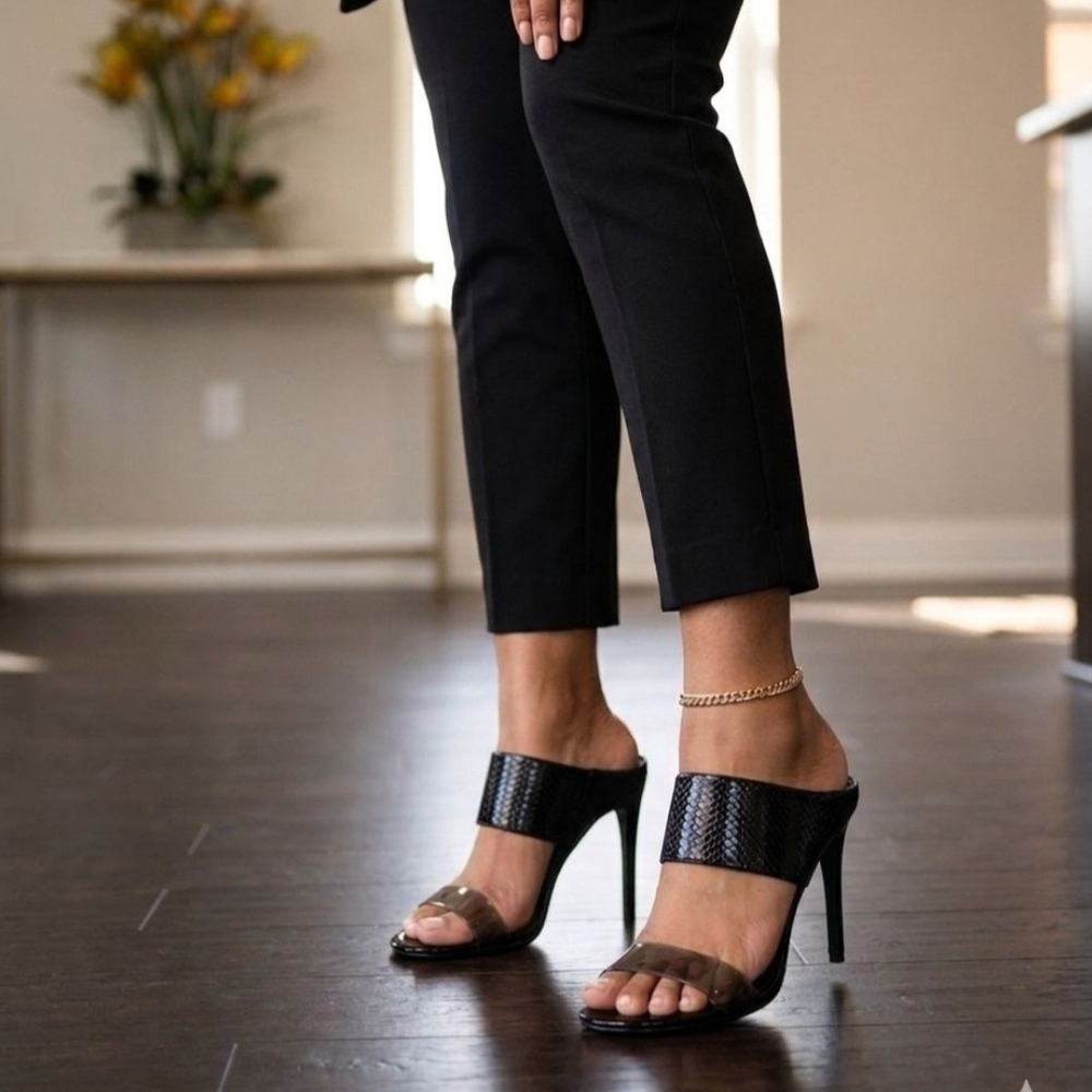 Calvin Klein Black Two-Band High Heel Mule. Size 10 M